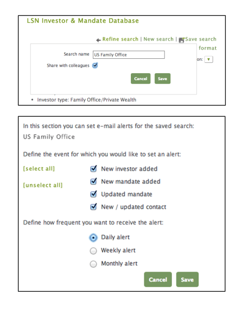 Save Search and Set Email Alerts in LSN Investor Platform